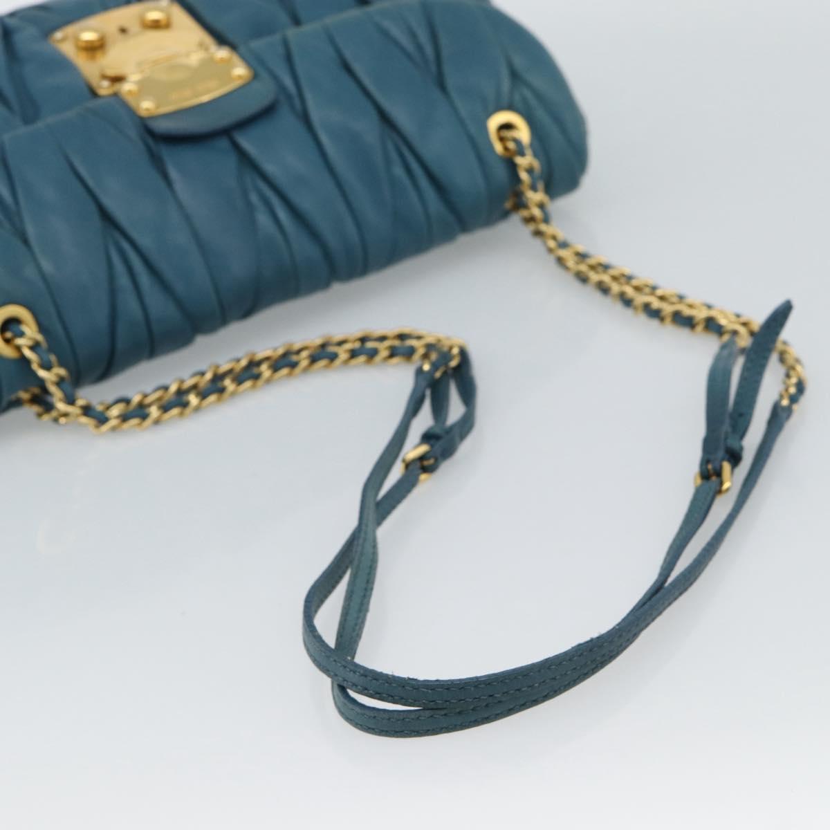 Miu Miu Matelasse Chain Shoulder Bag Leather Blue Gold Auth 191596A
