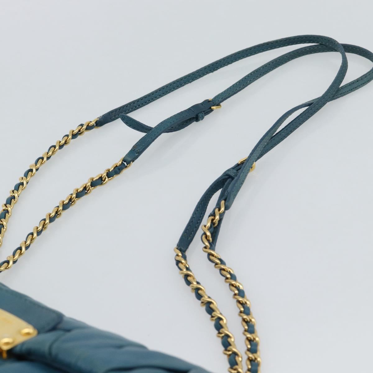 Miu Miu Matelasse Chain Shoulder Bag Leather Blue Gold Auth 191596A