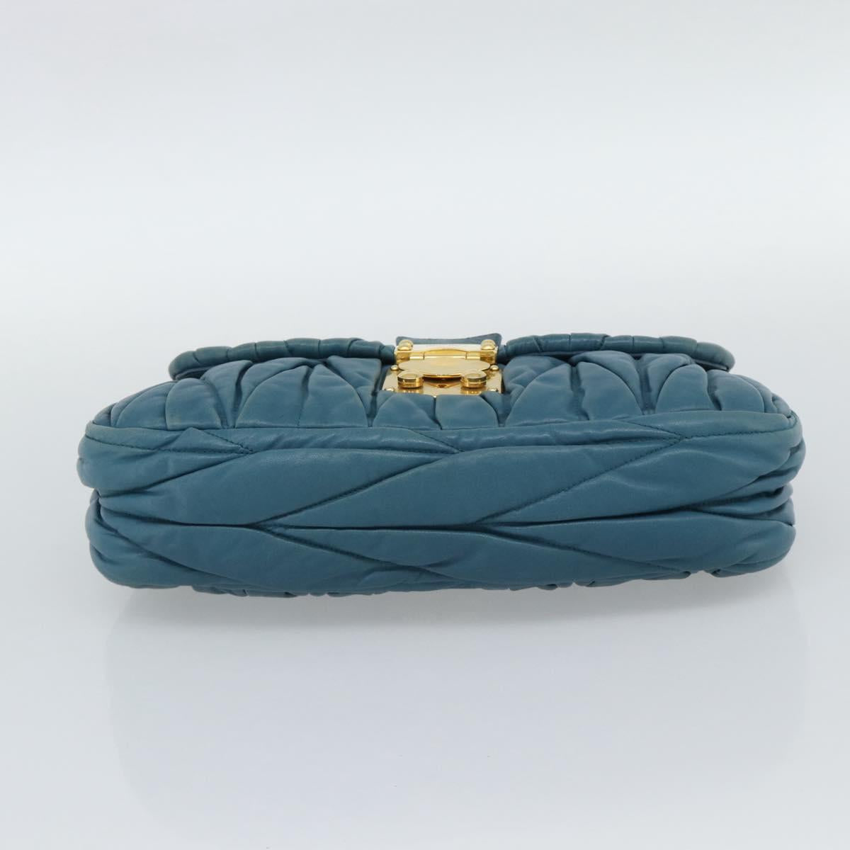 Miu Miu Matelasse Chain Shoulder Bag Leather Blue Gold Auth 191596A