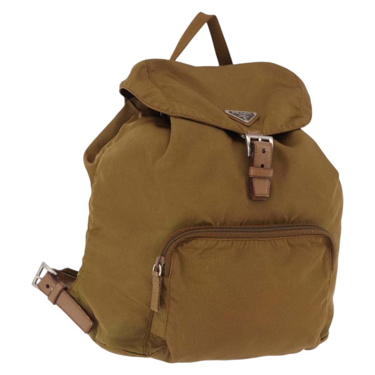 PRADA Backpack Nylon Brown Silver Auth 191597