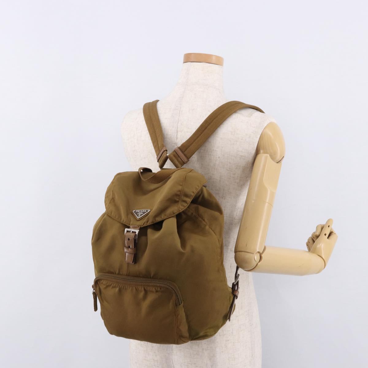 PRADA Backpack Nylon Brown Silver Auth 191597