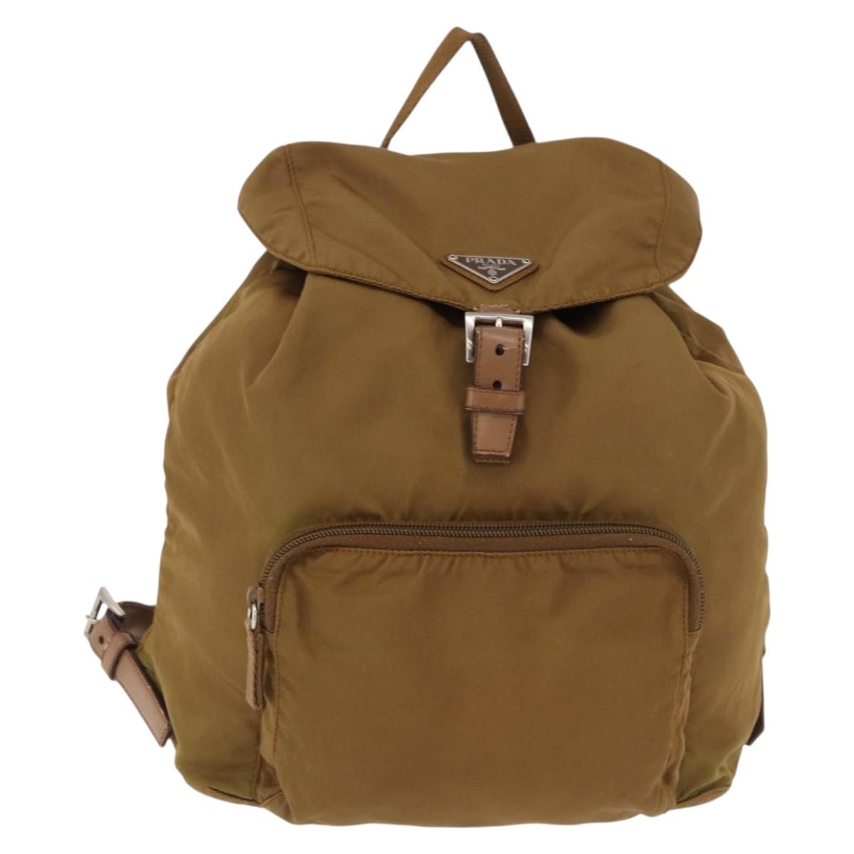 PRADA Backpack Nylon Brown Silver Auth 191597