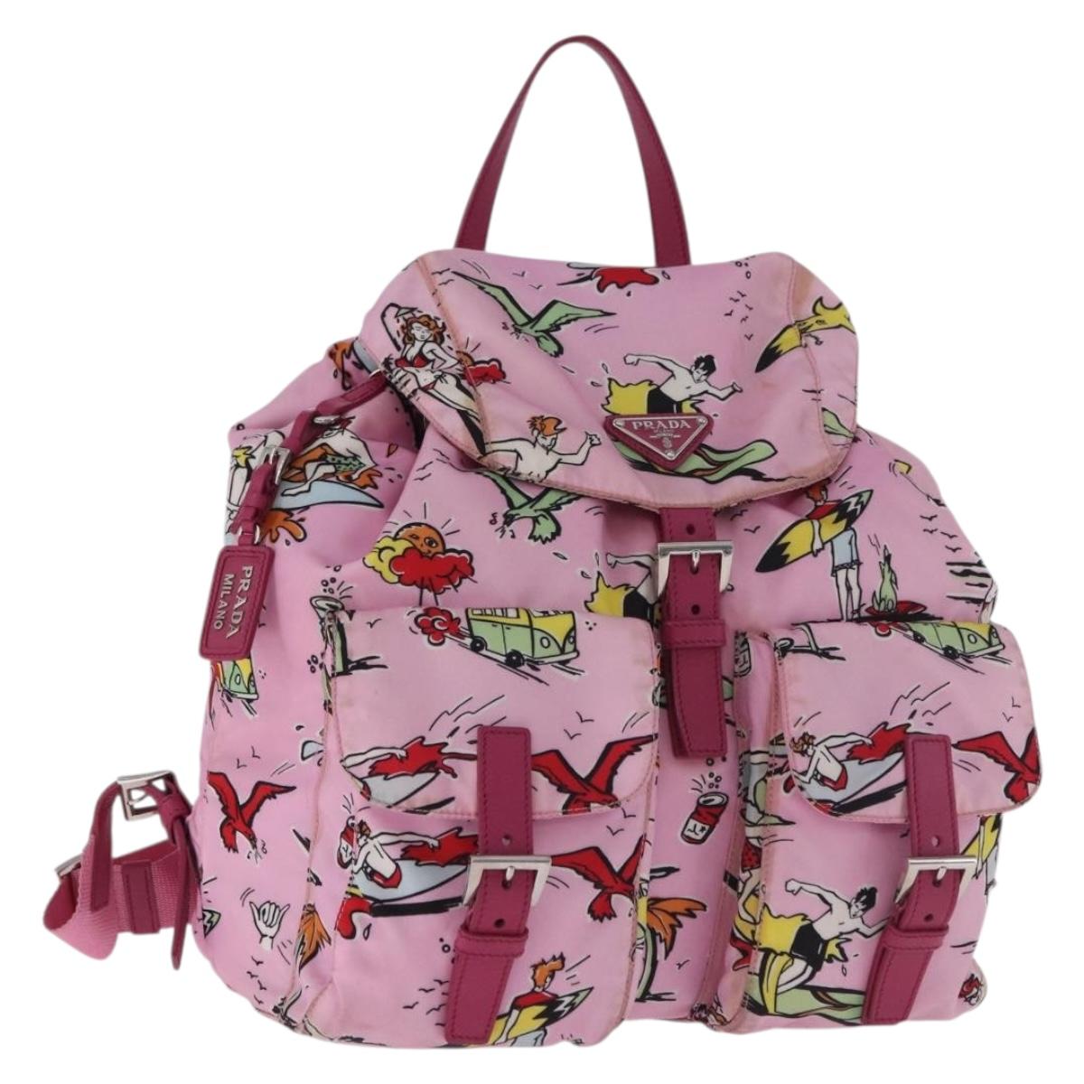 PRADA Backpack Nylon Pink Silver Auth 191598A