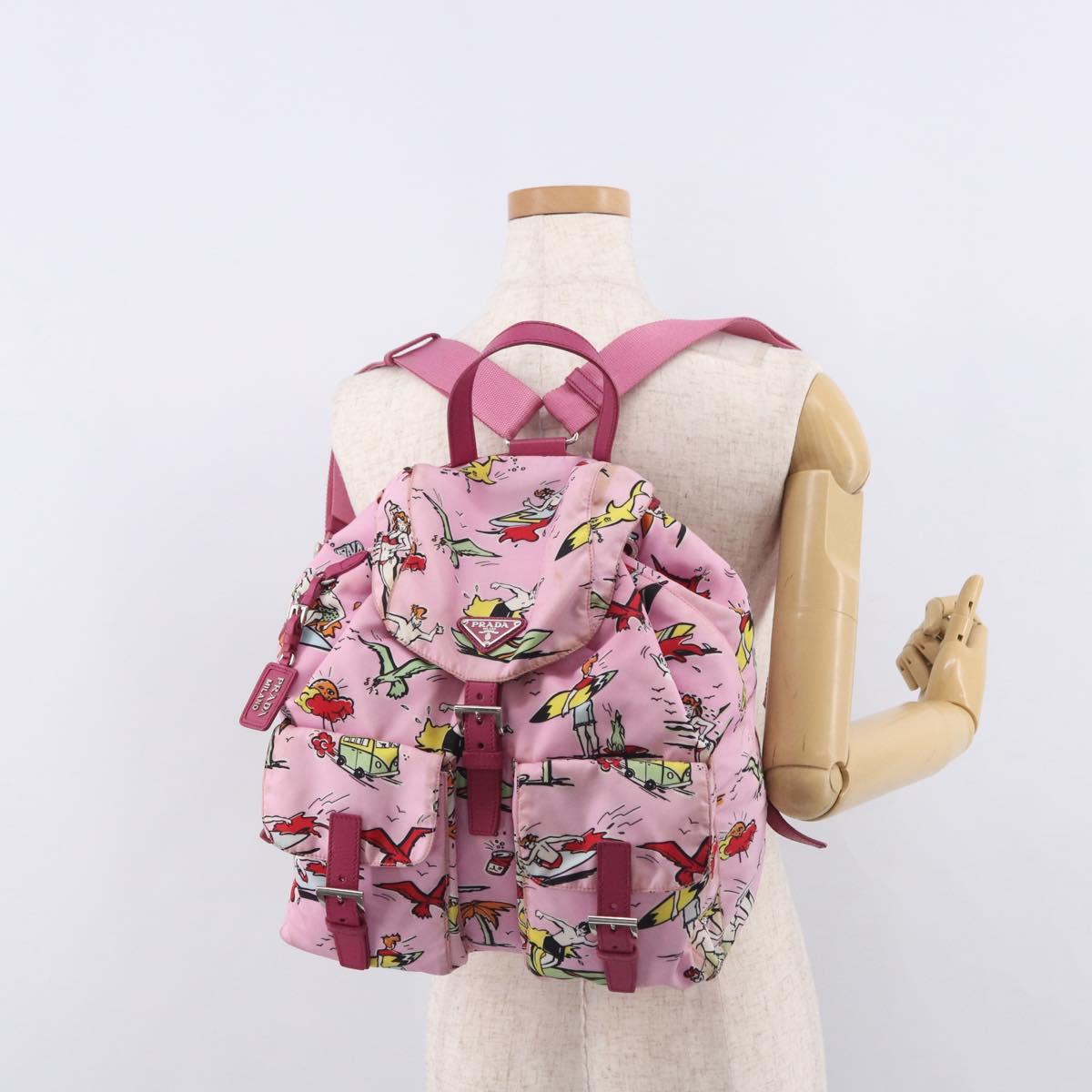 PRADA Backpack Nylon Pink Silver Auth 191598A