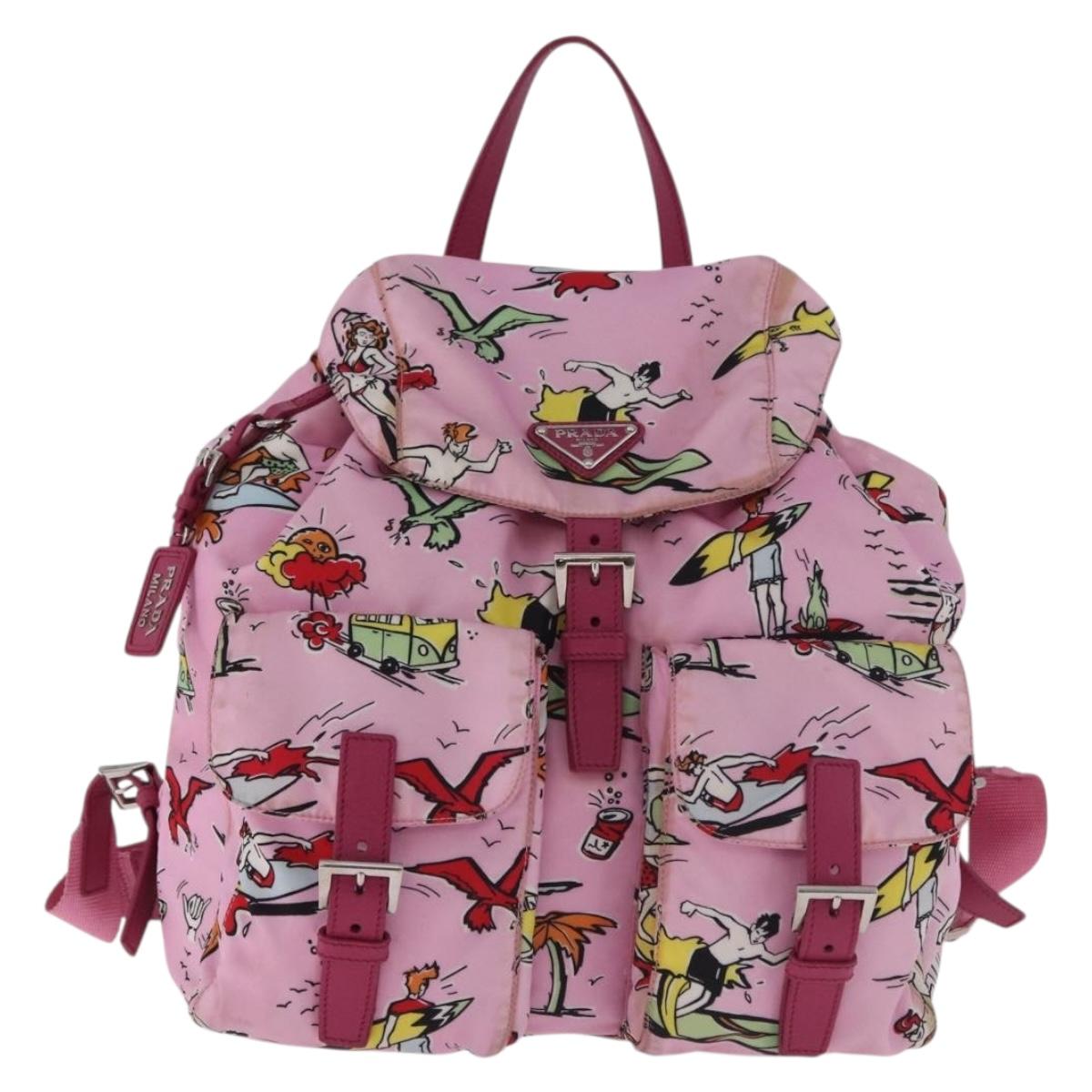 PRADA Backpack Nylon Pink Silver Auth 191598A