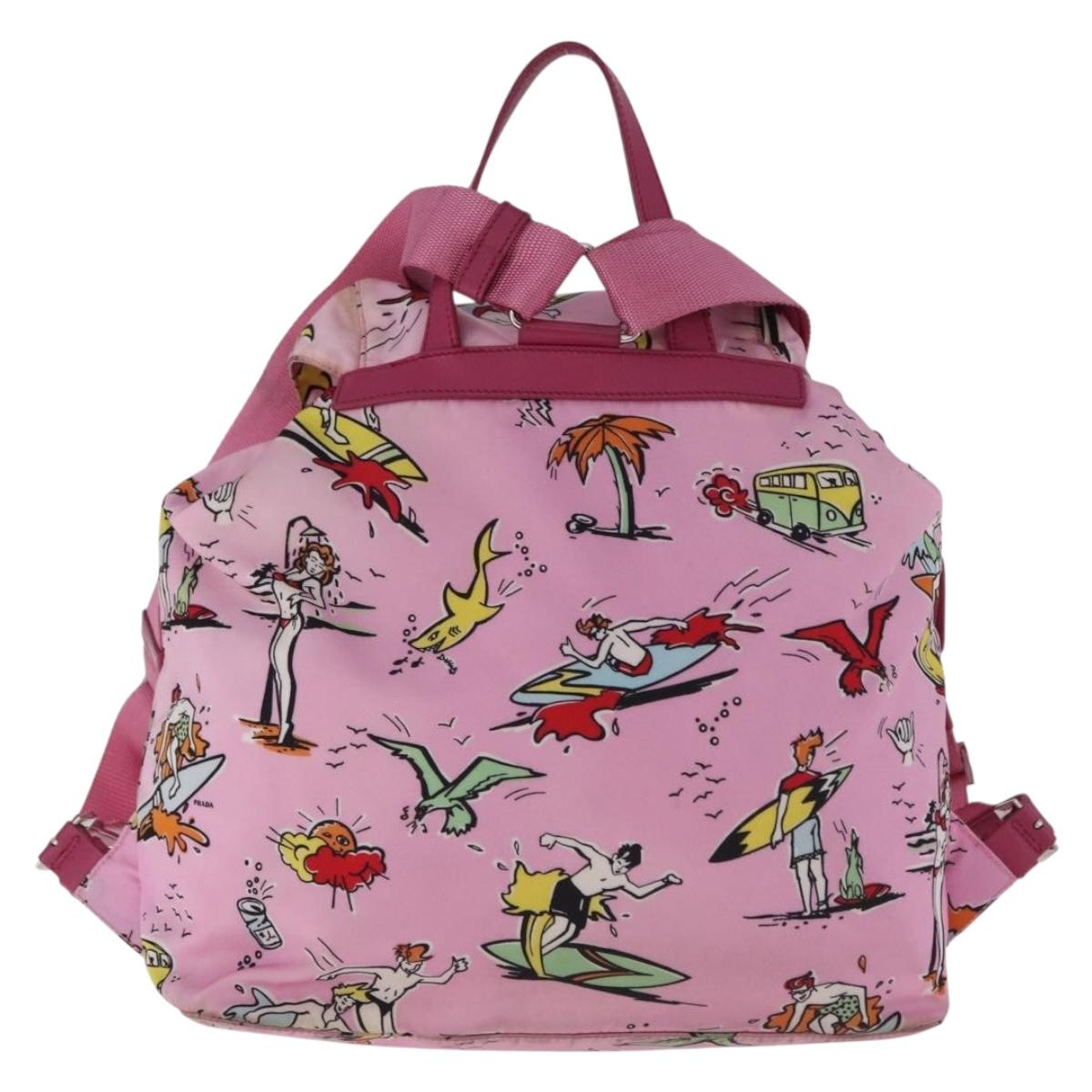PRADA Backpack Nylon Pink Silver Auth 191598A
