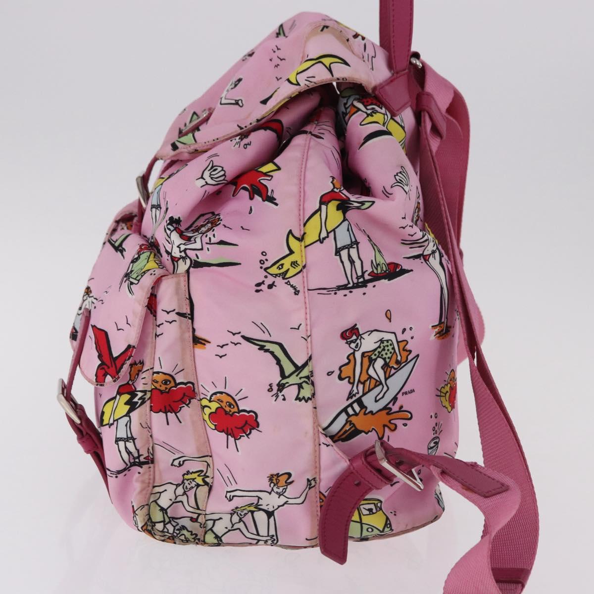 PRADA Backpack Nylon Pink Silver Auth 191598A