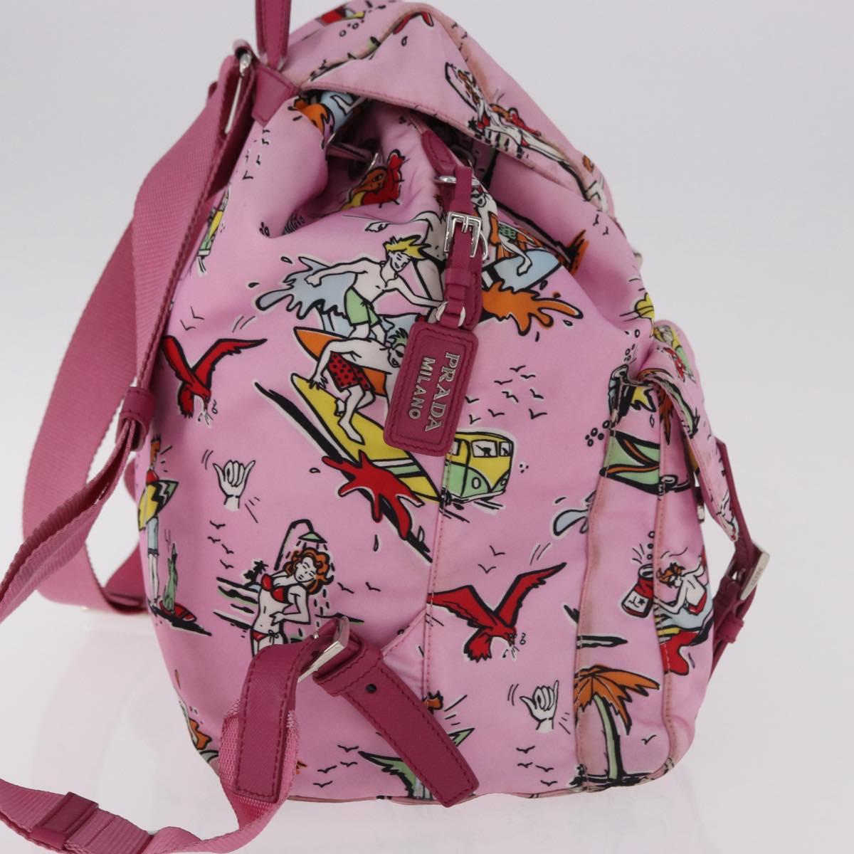 PRADA Backpack Nylon Pink Silver Auth 191598A