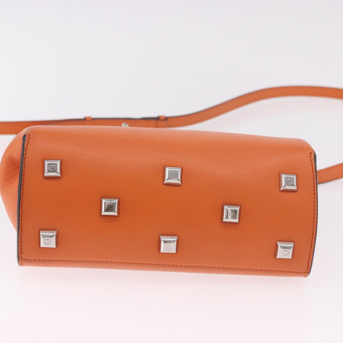 Salvatore Ferragamo Gancini Hand Bag Leather 2way Orange Silver Auth 191599A