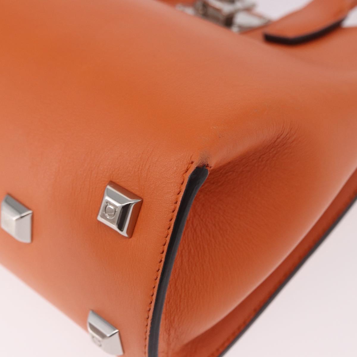 Salvatore Ferragamo Gancini Hand Bag Leather 2way Orange Silver Auth 191599A