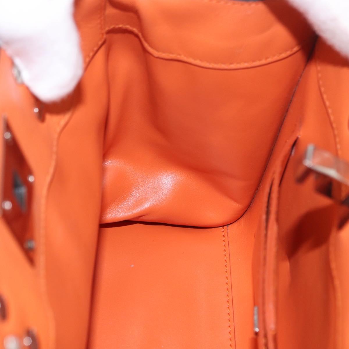 Salvatore Ferragamo Gancini Hand Bag Leather 2way Orange Silver Auth 191599A