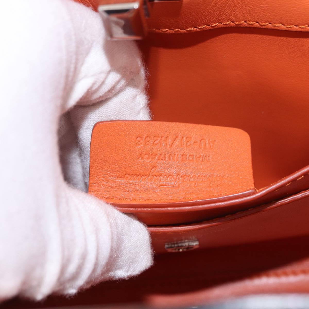 Salvatore Ferragamo Gancini Hand Bag Leather 2way Orange Silver Auth 191599A