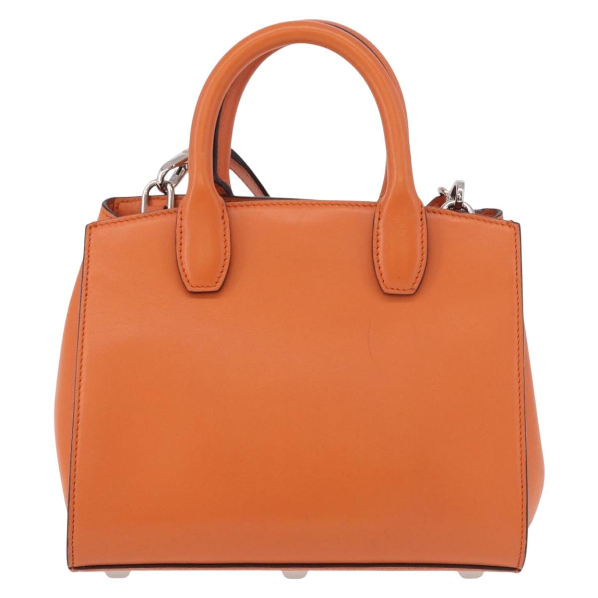 Salvatore Ferragamo Gancini Hand Bag Leather 2way Orange Silver Auth 191599A