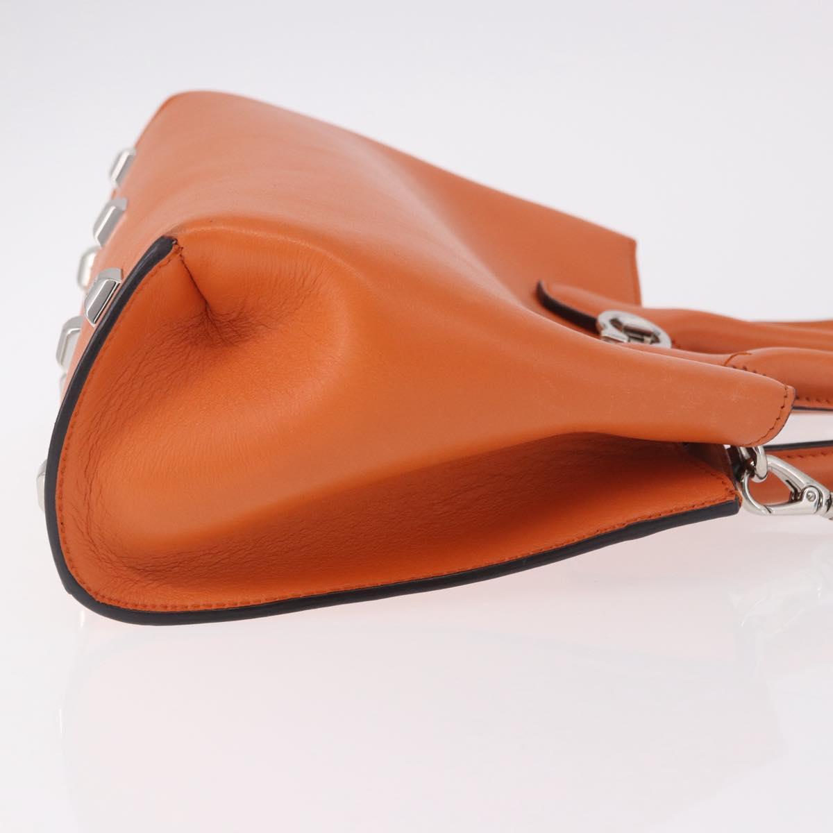 Salvatore Ferragamo Gancini Hand Bag Leather 2way Orange Silver Auth 191599A