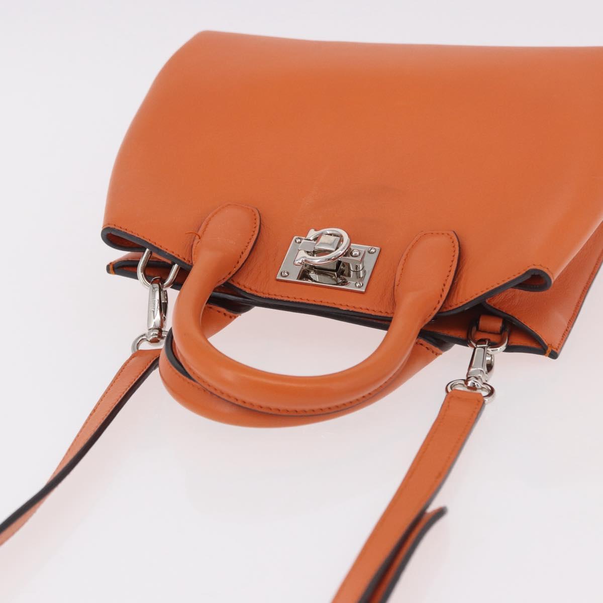 Salvatore Ferragamo Gancini Hand Bag Leather 2way Orange Silver Auth 191599A