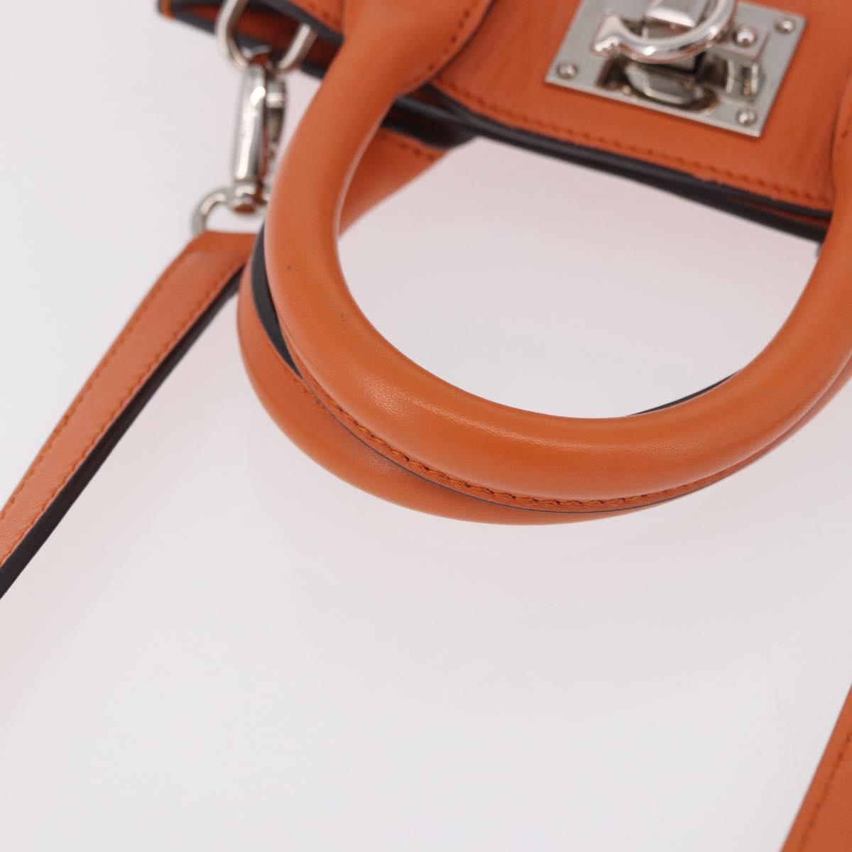 Salvatore Ferragamo Gancini Hand Bag Leather 2way Orange Silver Auth 191599A