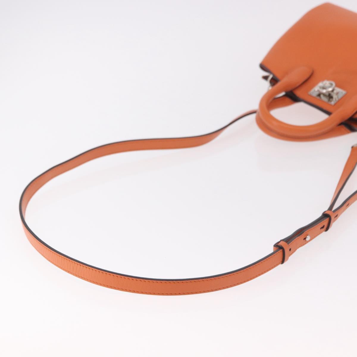 Salvatore Ferragamo Gancini Hand Bag Leather 2way Orange Silver Auth 191599A