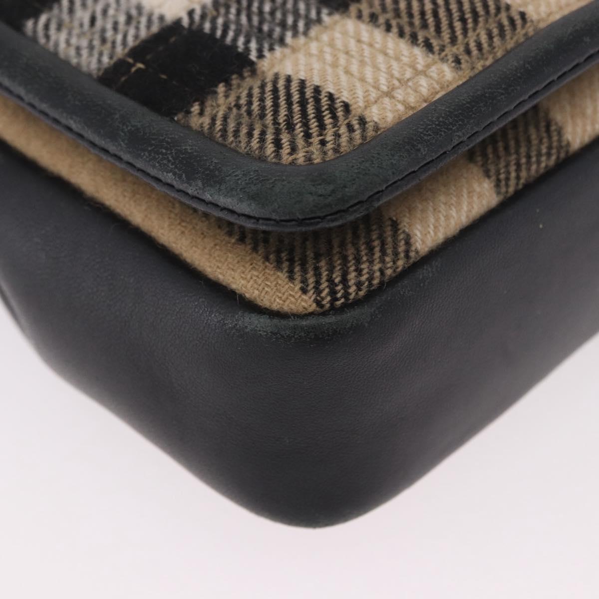 BURBERRY Nova Check Chain Shoulder Bag Cotton Beige Gold Auth 191600A