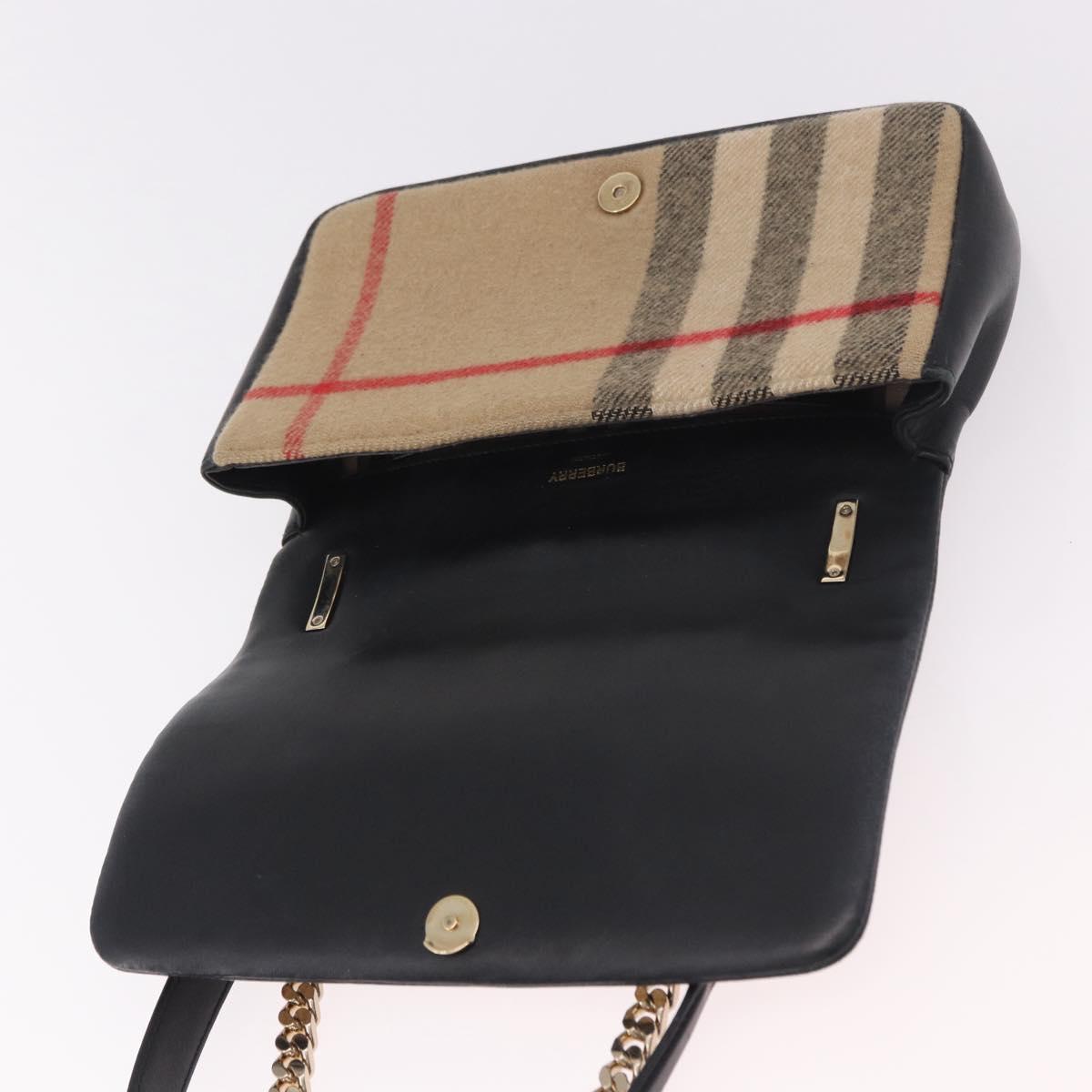 BURBERRY Nova Check Chain Shoulder Bag Cotton Beige Gold Auth 191600A