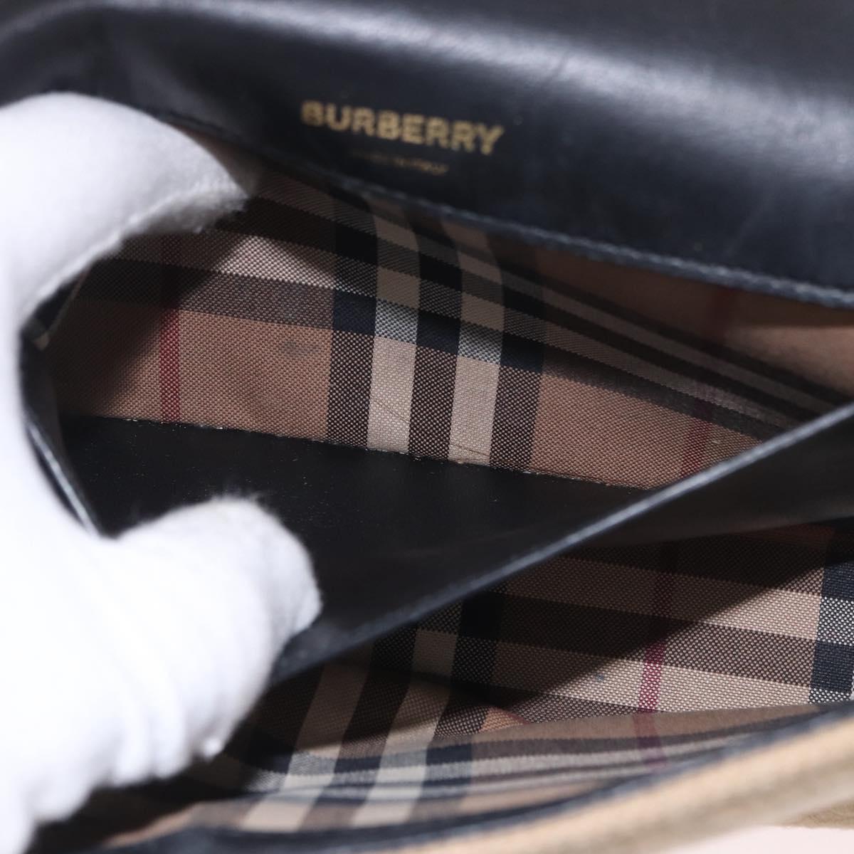 BURBERRY Nova Check Chain Shoulder Bag Cotton Beige Gold Auth 191600A