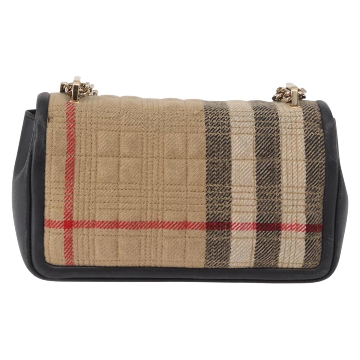 BURBERRY Nova Check Chain Shoulder Bag Cotton Beige Gold Auth 191600A