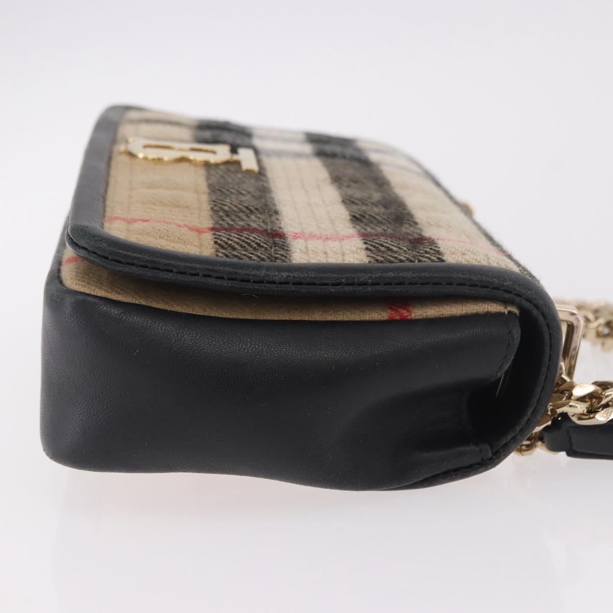 BURBERRY Nova Check Chain Shoulder Bag Cotton Beige Gold Auth 191600A