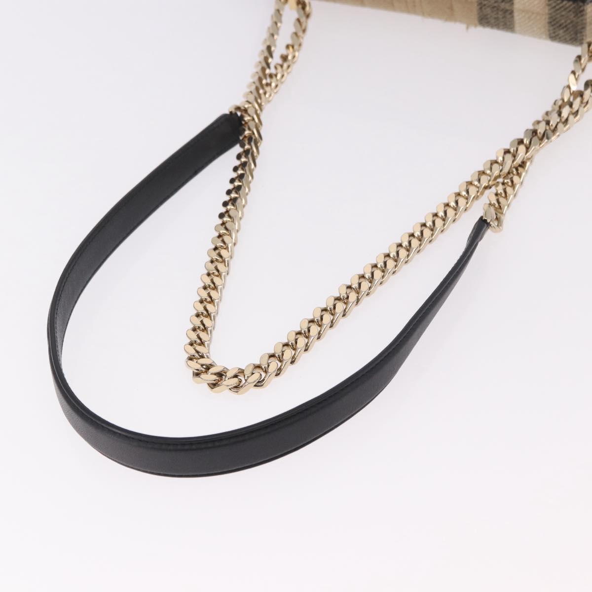 BURBERRY Nova Check Chain Shoulder Bag Cotton Beige Gold Auth 191600A