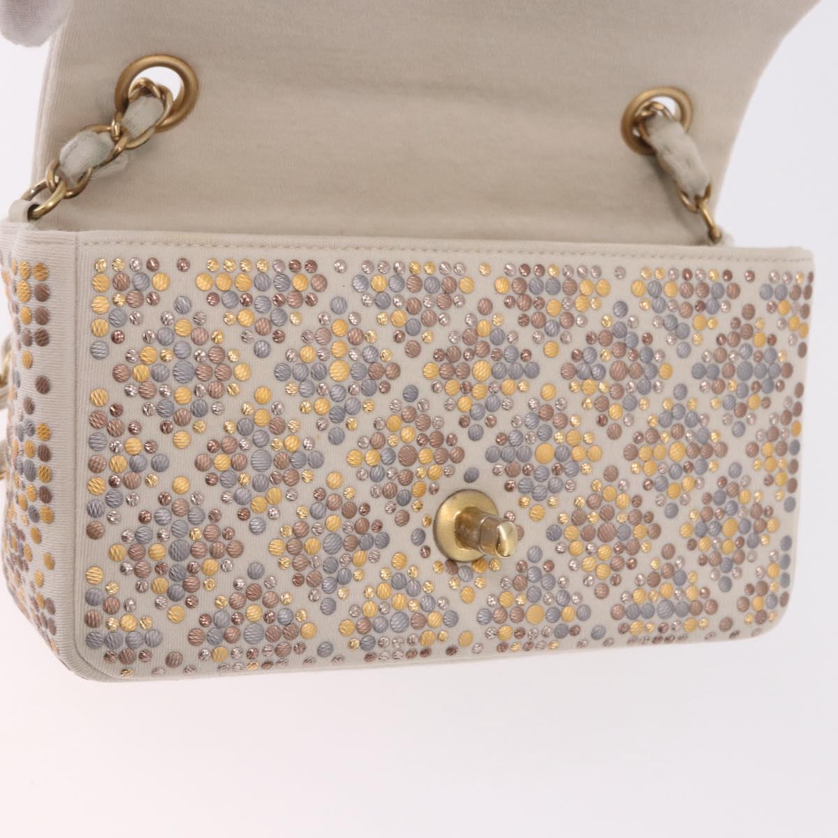 CHANEL Mini Matelasse 20 Chain Shoulder Bag Leather Ivory Gold CC Auth 191613SM