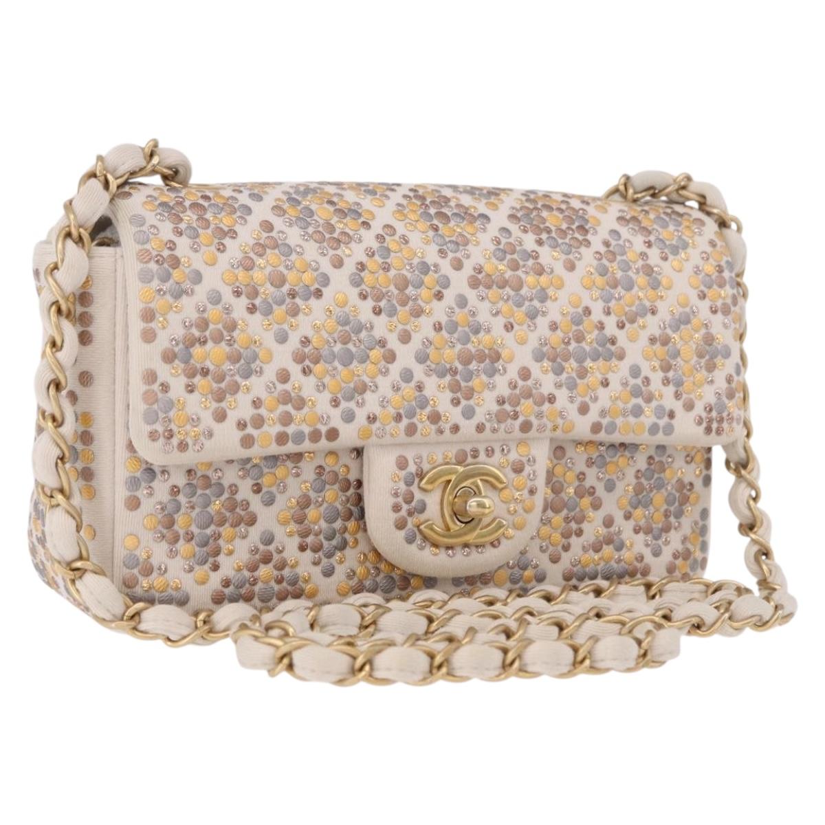 CHANEL Mini Matelasse 20 Chain Shoulder Bag Leather Ivory Gold CC Auth 191613SM