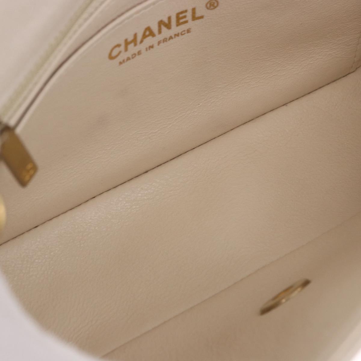 CHANEL Mini Matelasse 20 Chain Shoulder Bag Leather Ivory Gold CC Auth 191613SM