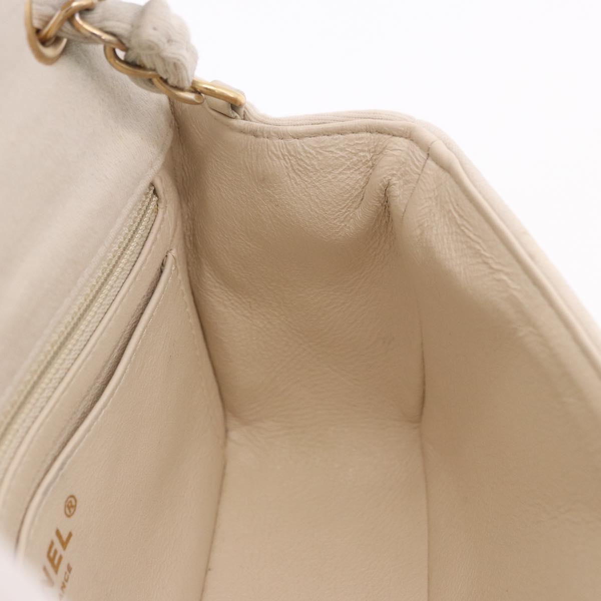 CHANEL Mini Matelasse 20 Chain Shoulder Bag Leather Ivory Gold CC Auth 191613SM