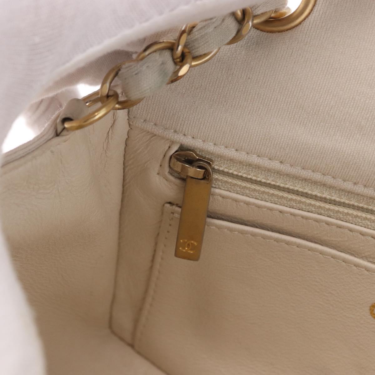 CHANEL Mini Matelasse 20 Chain Shoulder Bag Leather Ivory Gold CC Auth 191613SM
