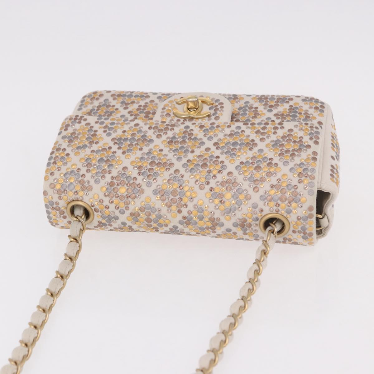 CHANEL Mini Matelasse 20 Chain Shoulder Bag Leather Ivory Gold CC Auth 191613SM