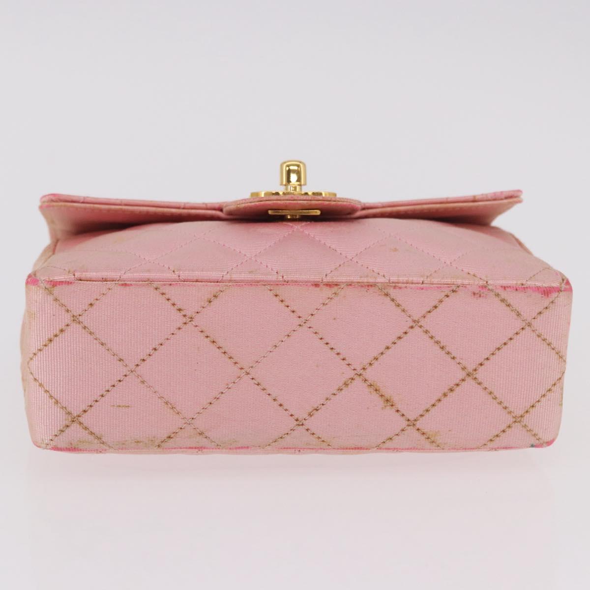 CHANEL Mini Matelasse 18 Chain Shoulder Bag Canvas Pink Gold CC Auth 191614