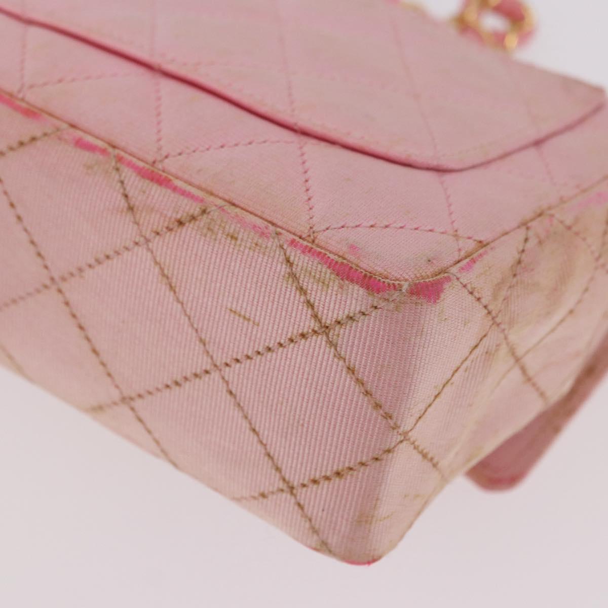 CHANEL Mini Matelasse 18 Chain Shoulder Bag Canvas Pink Gold CC Auth 191614