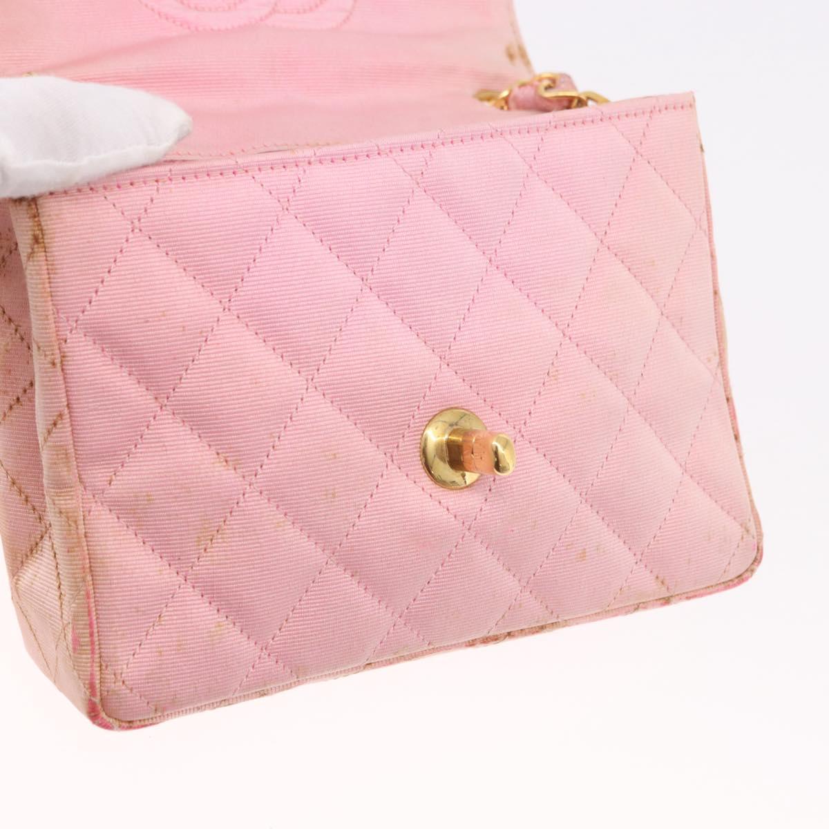 CHANEL Mini Matelasse 18 Chain Shoulder Bag Canvas Pink Gold CC Auth 191614