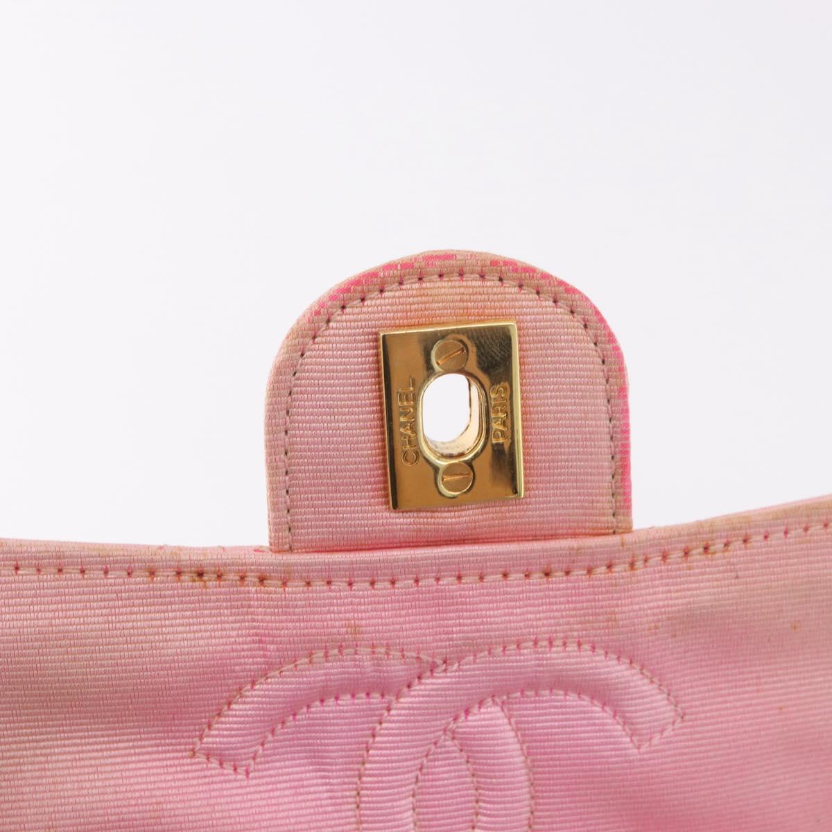 CHANEL Mini Matelasse 18 Chain Shoulder Bag Canvas Pink Gold CC Auth 191614