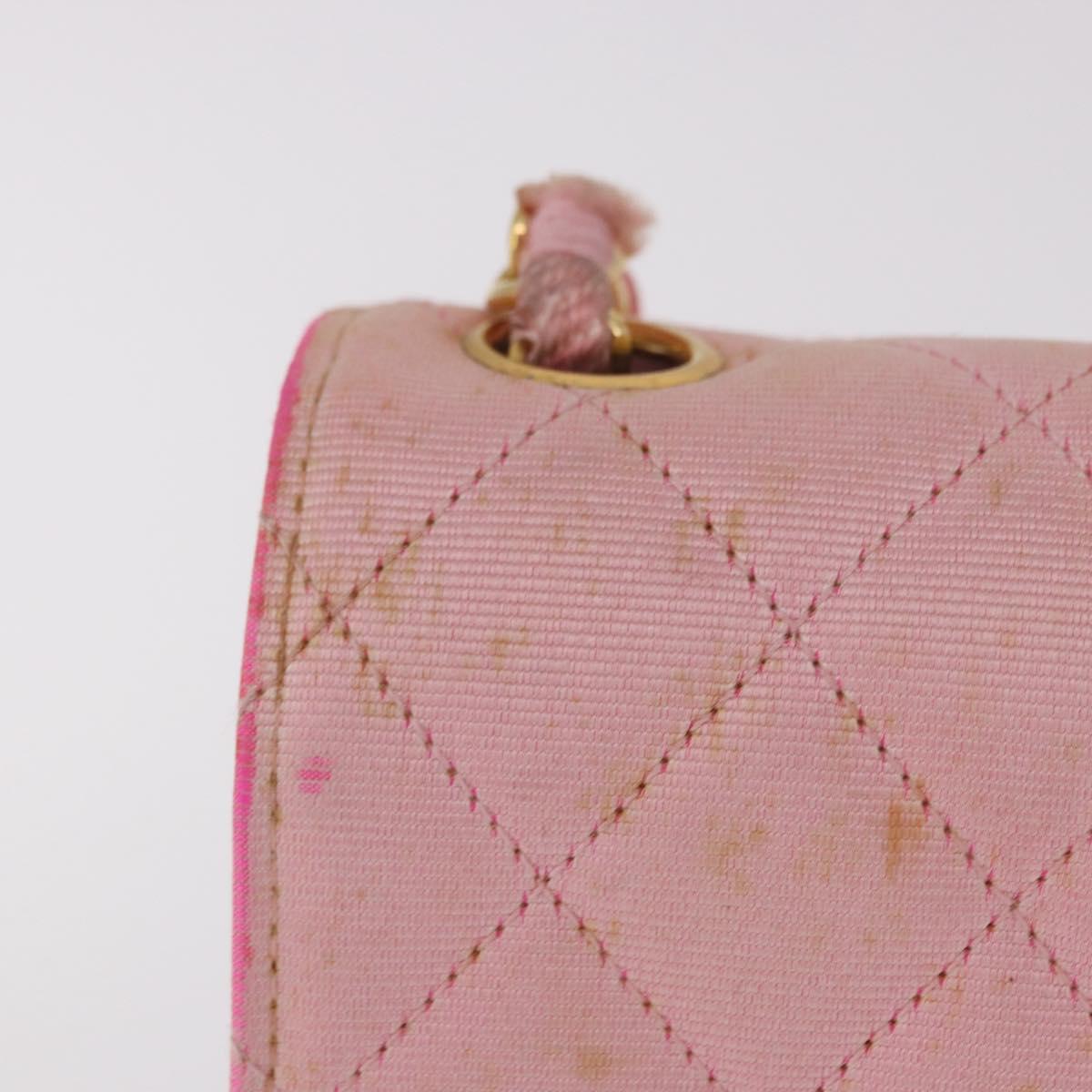 CHANEL Mini Matelasse 18 Chain Shoulder Bag Canvas Pink Gold CC Auth 191614