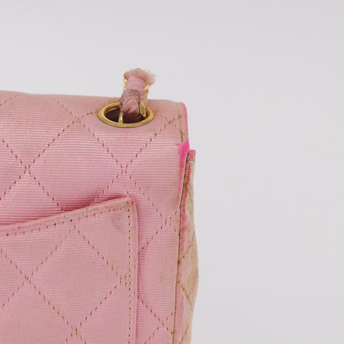 CHANEL Mini Matelasse 18 Chain Shoulder Bag Canvas Pink Gold CC Auth 191614