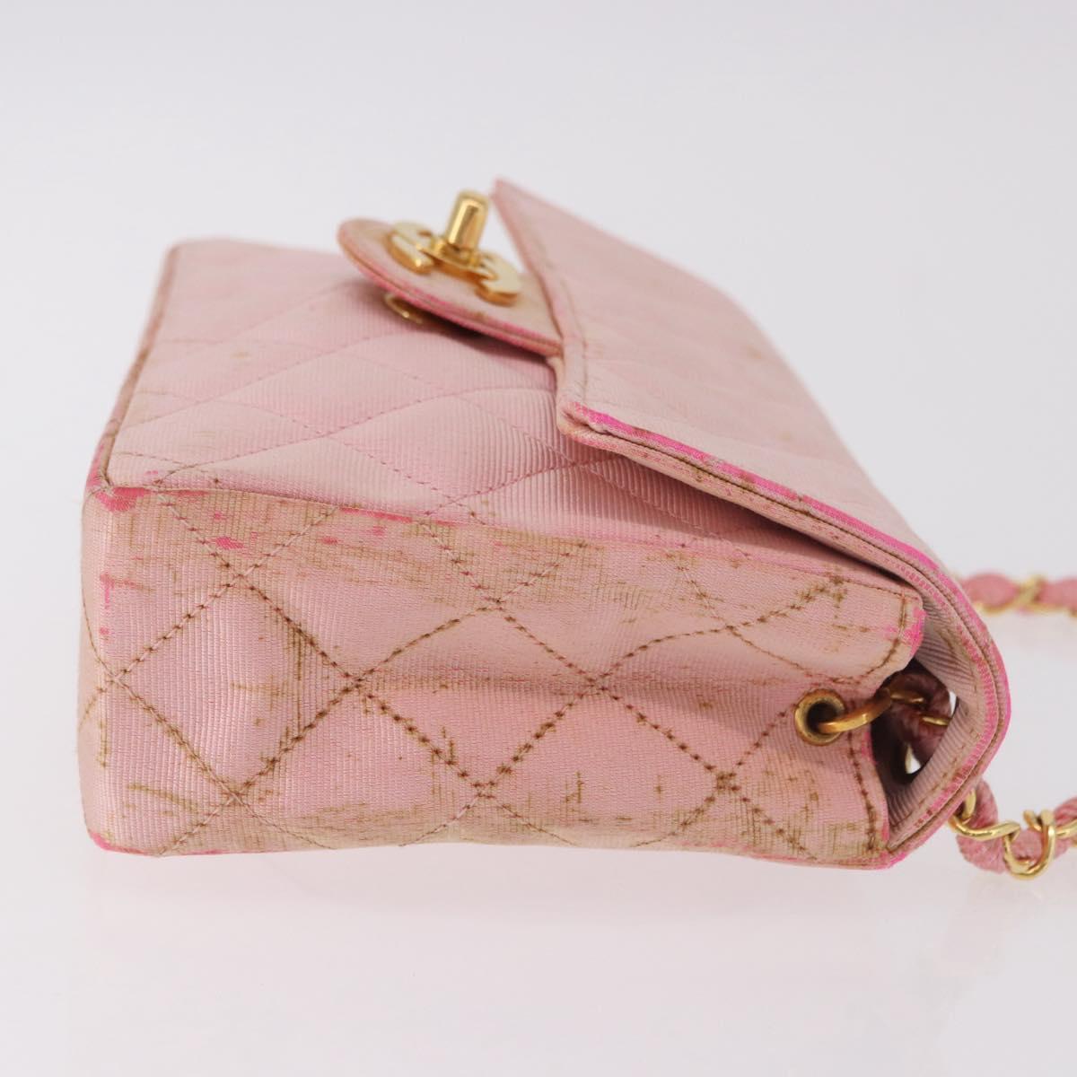 CHANEL Mini Matelasse 18 Chain Shoulder Bag Canvas Pink Gold CC Auth 191614