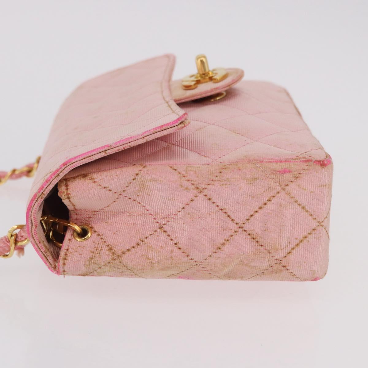 CHANEL Mini Matelasse 18 Chain Shoulder Bag Canvas Pink Gold CC Auth 191614