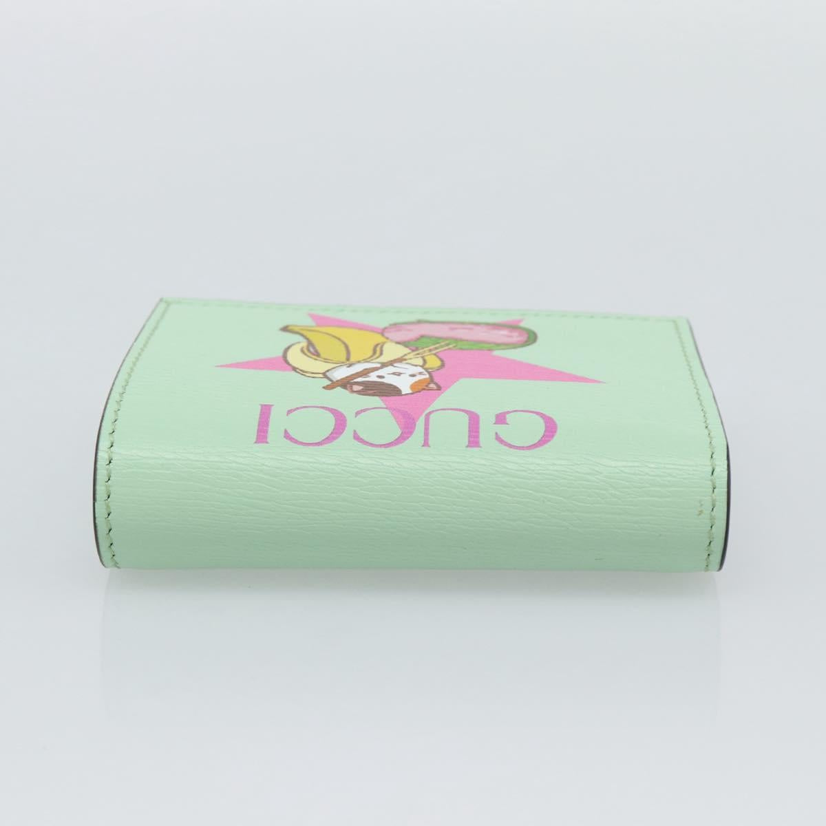 GUCCI Bananya Compact Wallet Leather Mint Green 701009 Auth 191625M