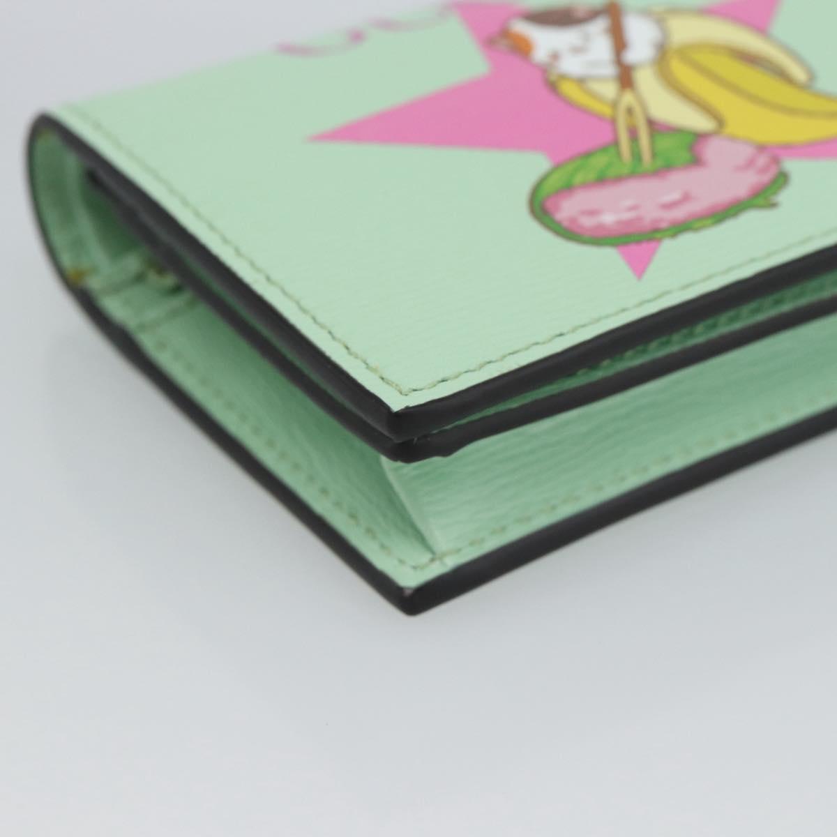 GUCCI Bananya Compact Wallet Leather Mint Green 701009 Auth 191625M
