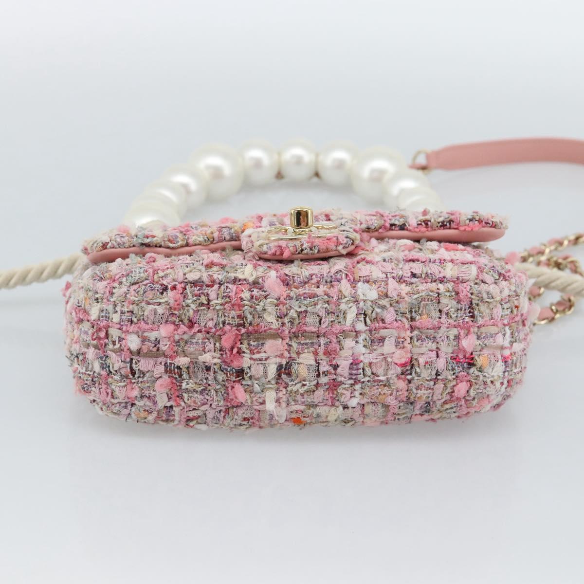 CHANEL Chain Shoulder Bag Tweed 2way Pink Gold CC Auth 191647SAM