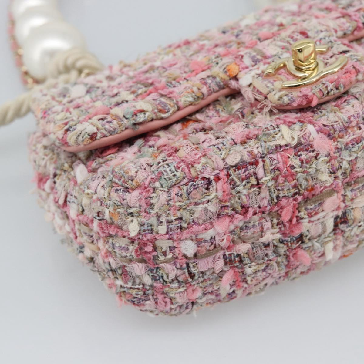 CHANEL Chain Shoulder Bag Tweed 2way Pink Gold CC Auth 191647SAM