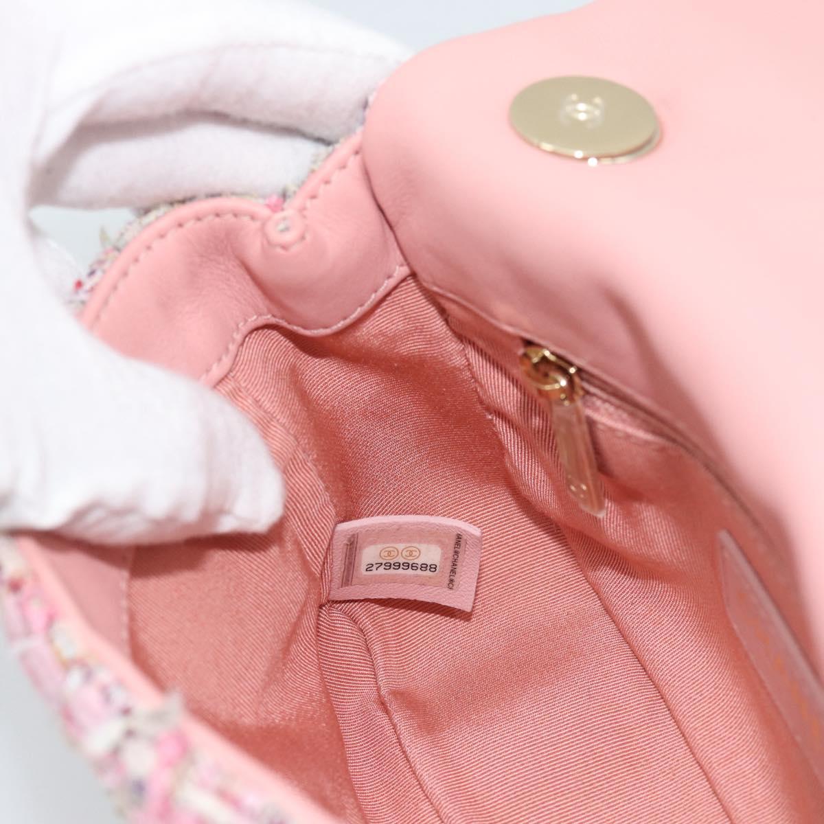 CHANEL Chain Shoulder Bag Tweed 2way Pink Gold CC Auth 191647SAM