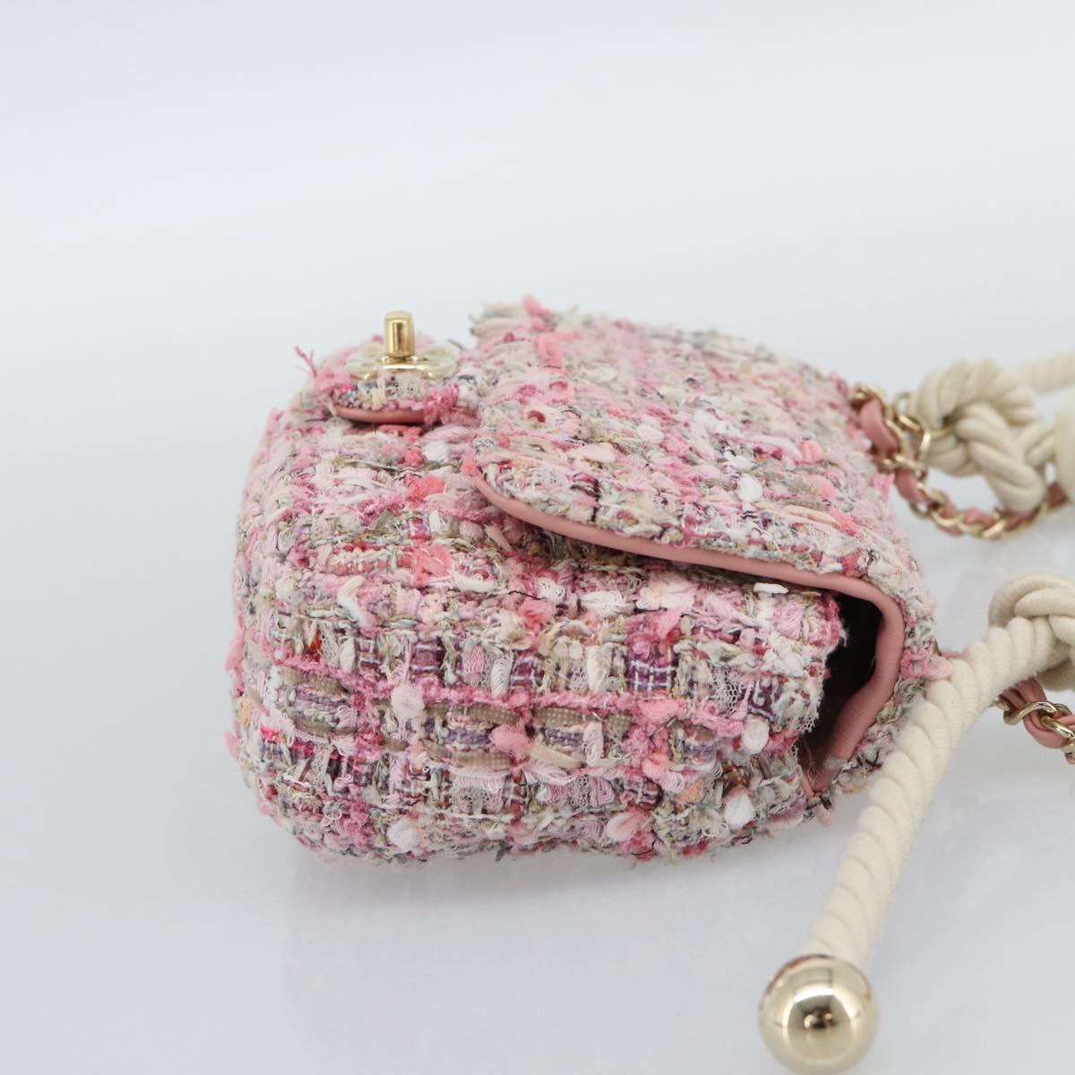 CHANEL Chain Shoulder Bag Tweed 2way Pink Gold CC Auth 191647SAM