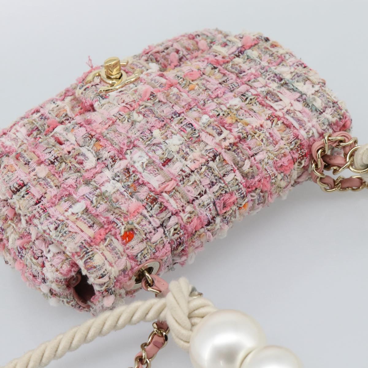 CHANEL Chain Shoulder Bag Tweed 2way Pink Gold CC Auth 191647SAM