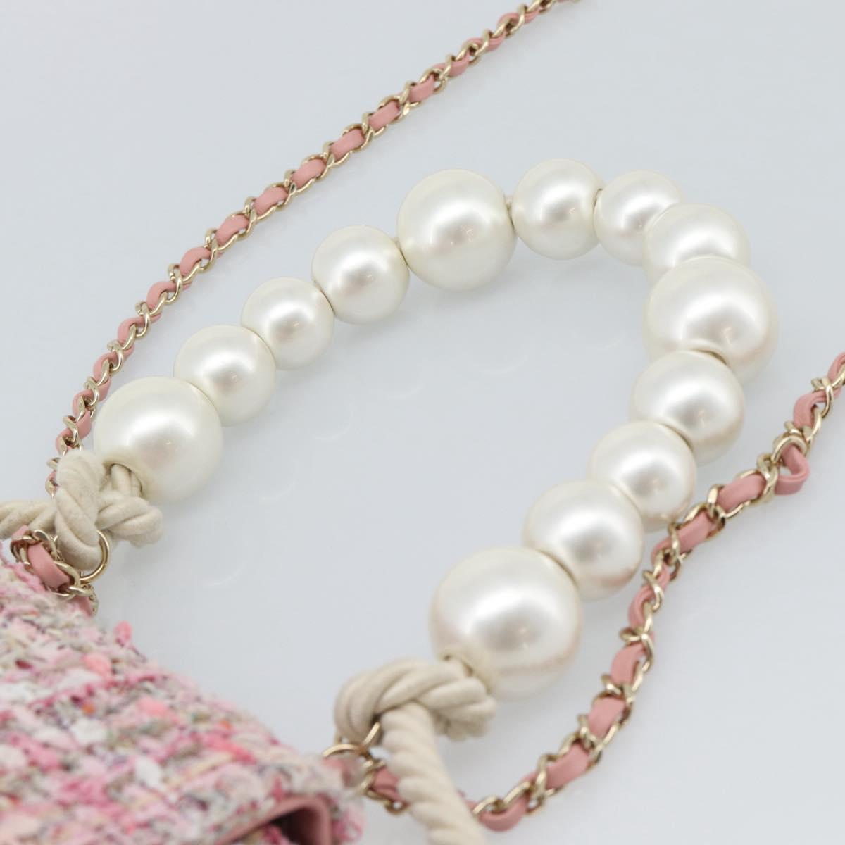 CHANEL Chain Shoulder Bag Tweed 2way Pink Gold CC Auth 191647SAM