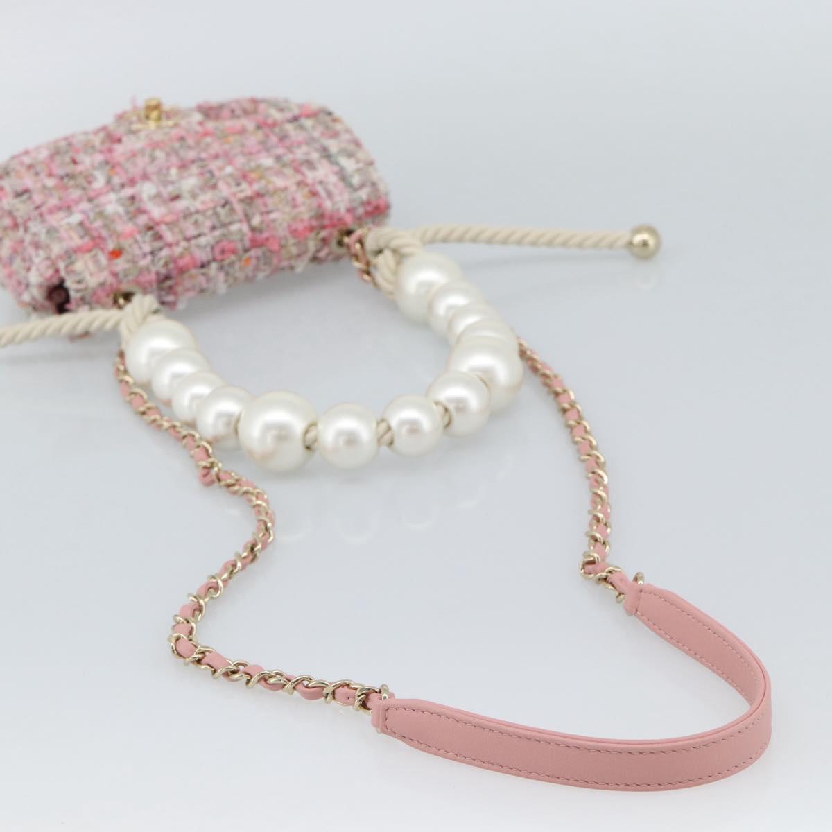 CHANEL Chain Shoulder Bag Tweed 2way Pink Gold CC Auth 191647SAM